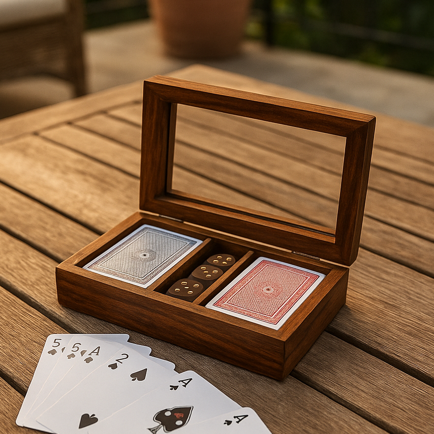 Élégante boîte de cartes et dés en bois ELIAS