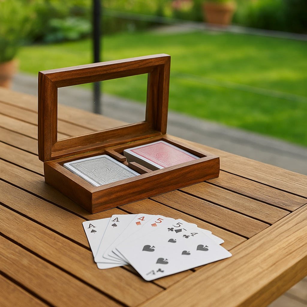 Élégante boîte de cartes et dés en bois ELIAS