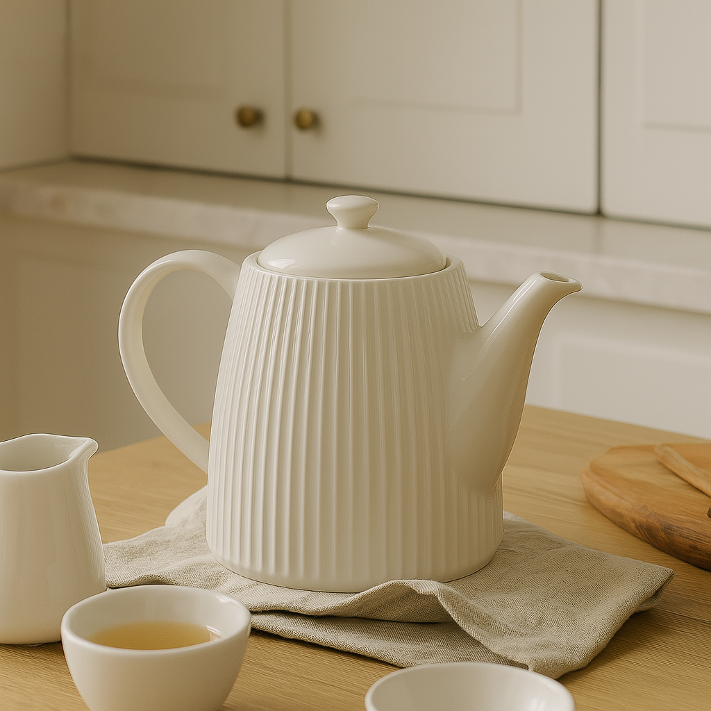 Théière en porcelaine blanche nervurée ÉMILIE