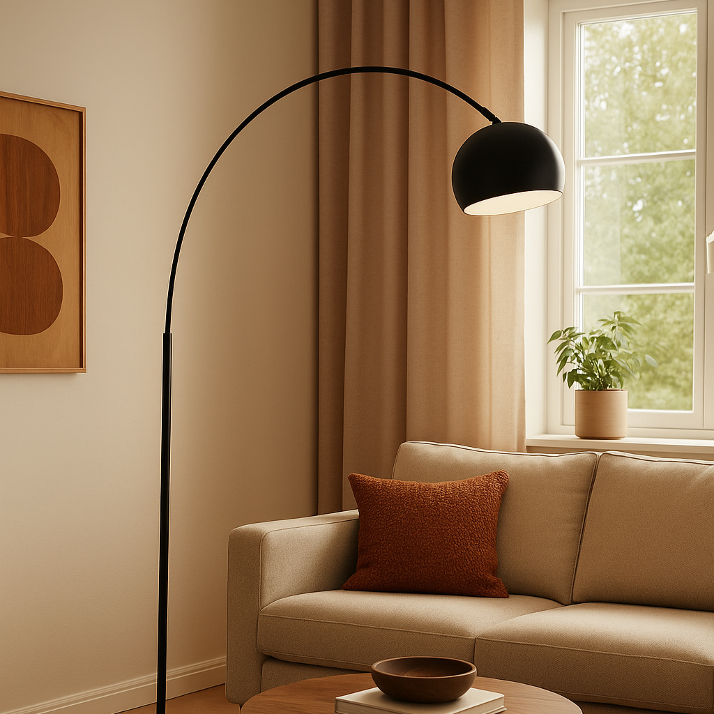 Lampadaire courbé noir en métal