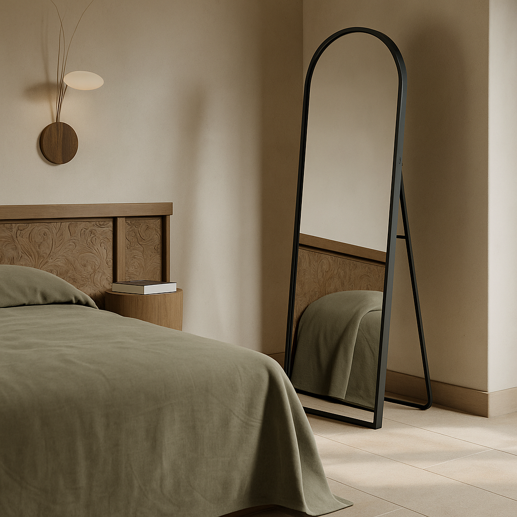 Miroir sur pied en métal noir