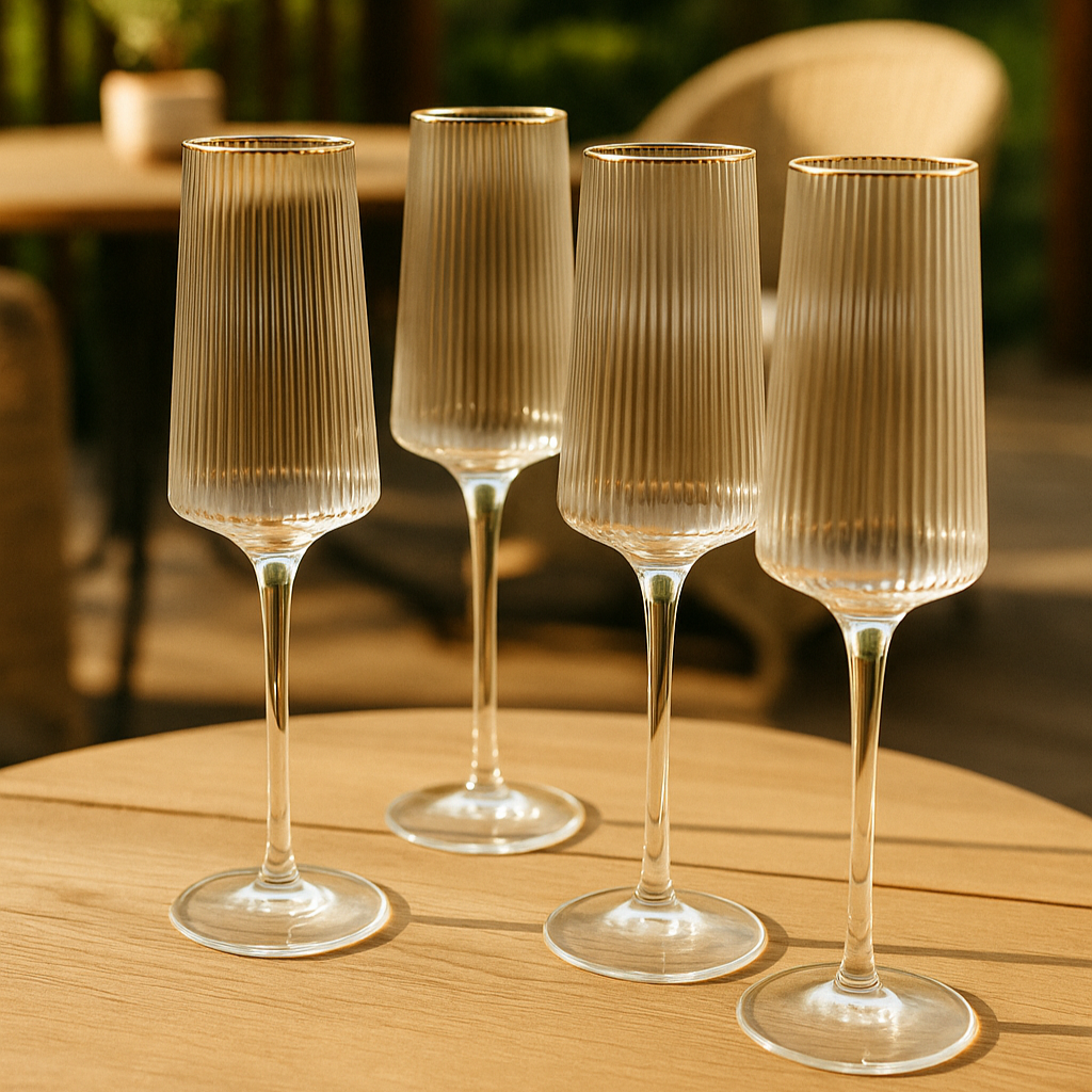 Verres à champagne en verre strié doré CLÉO
