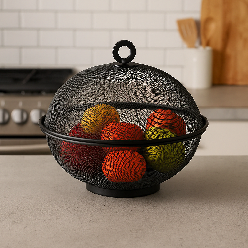 Cloche à fruits ronde en métal noir