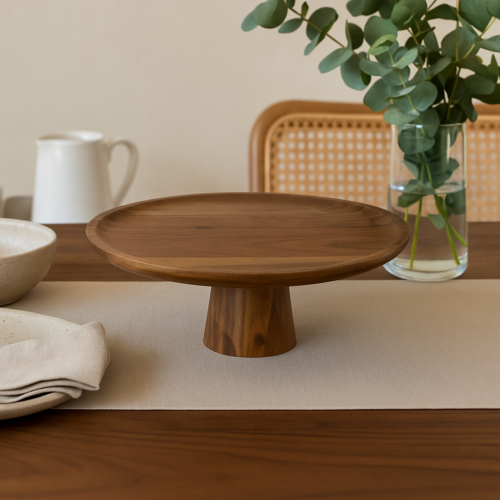 Assiette / Plateau sur pied en bois d'acacia CASSY