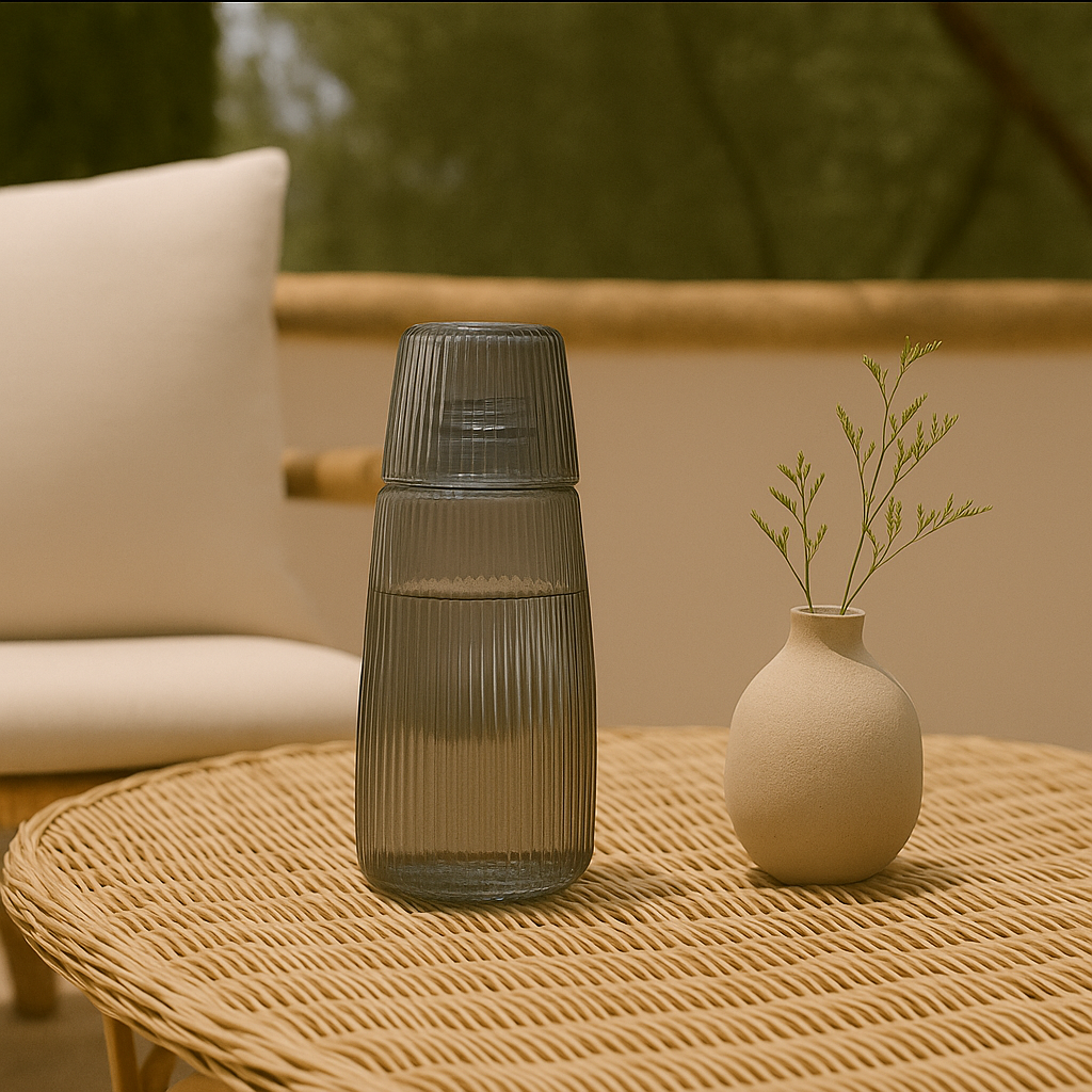 Bouteille d’eau en verre strié avec verre intégré GRIS