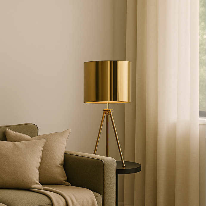Lampe dorée sur trépied OLONNE