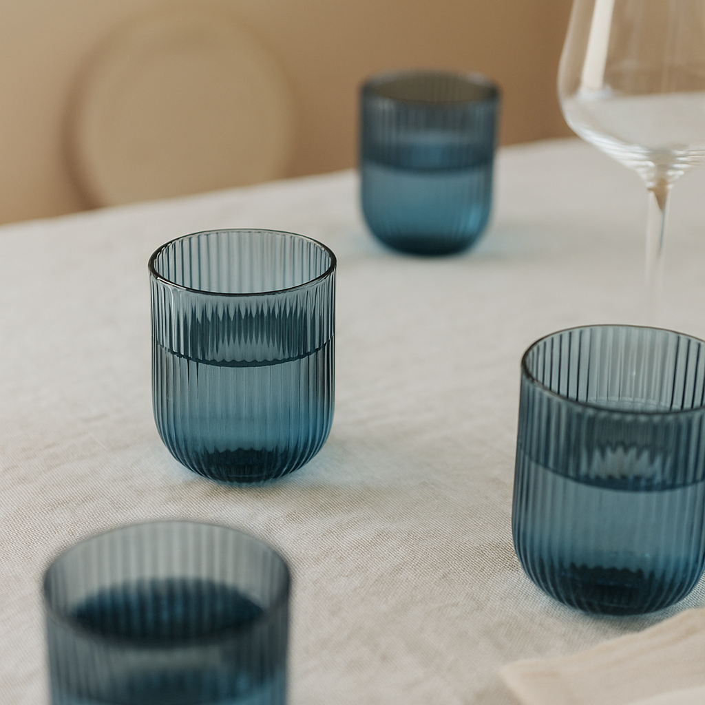 Set de 6 verres bleus rainurés Sofia – 240 ml