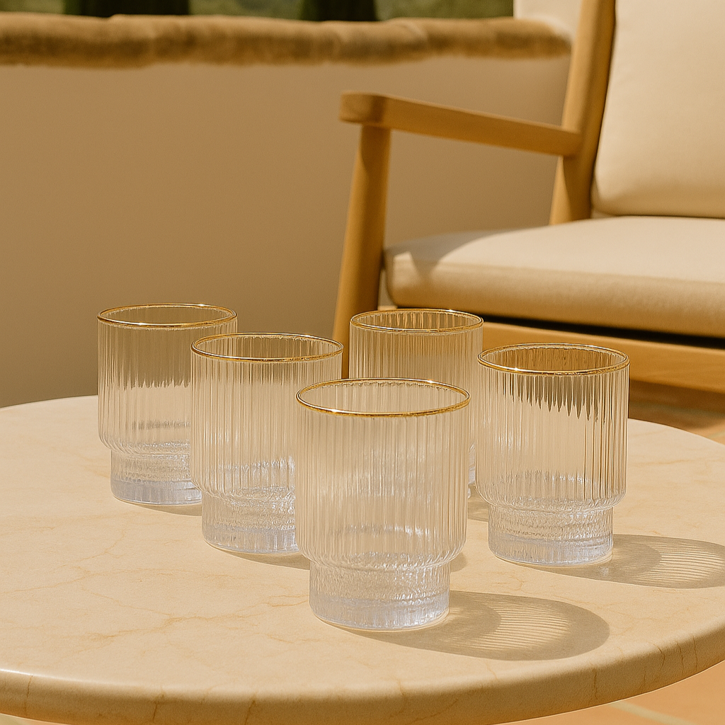 Set de 6 verres striés transparents bord doré CLÉO
