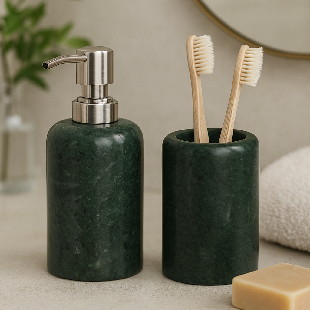 Pot à brosse à dents en marbre vert