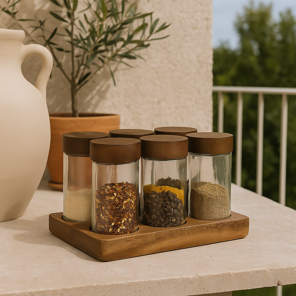 Pots à épices en verre et bois d'acacia SOLINE
