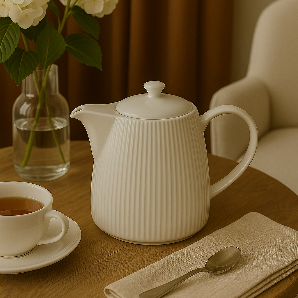 Théière en porcelaine blanche nervurée ÉMILIE