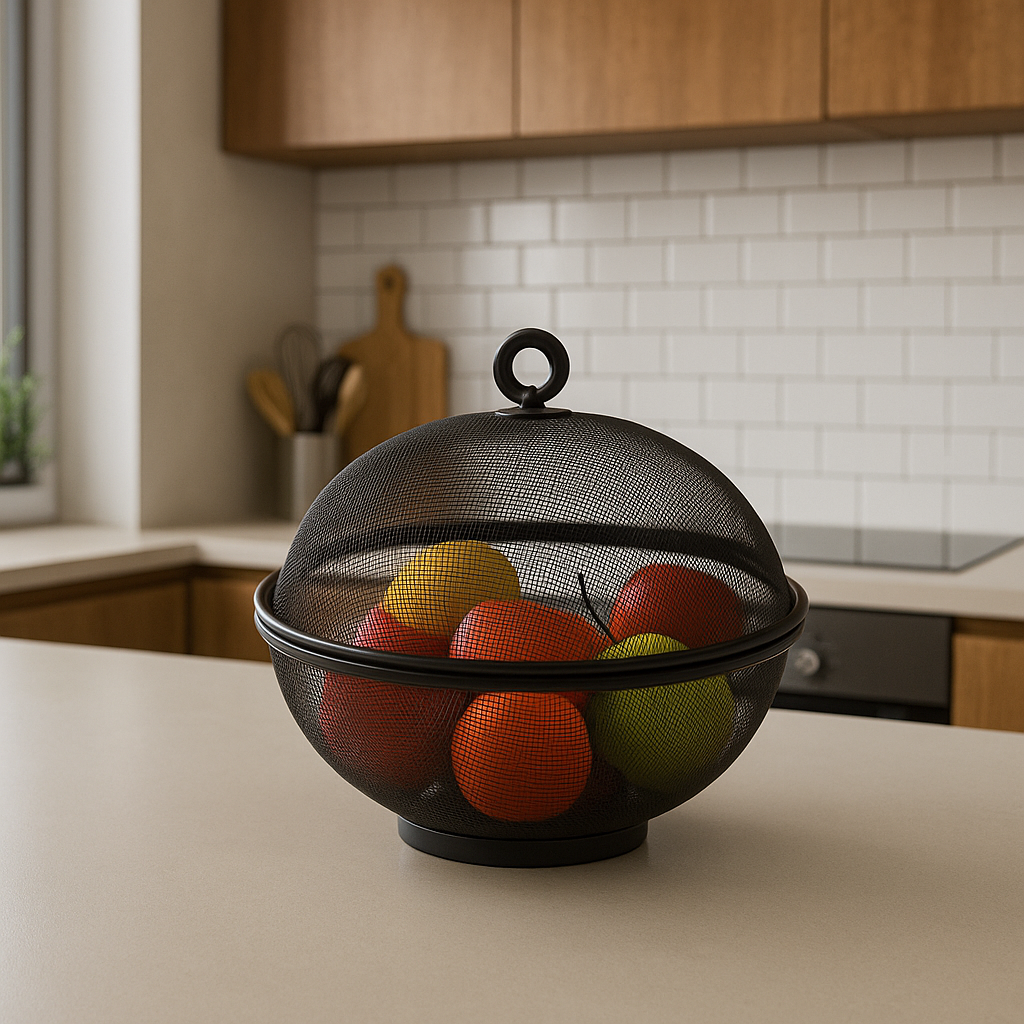 Cloche à fruits ronde en métal noir