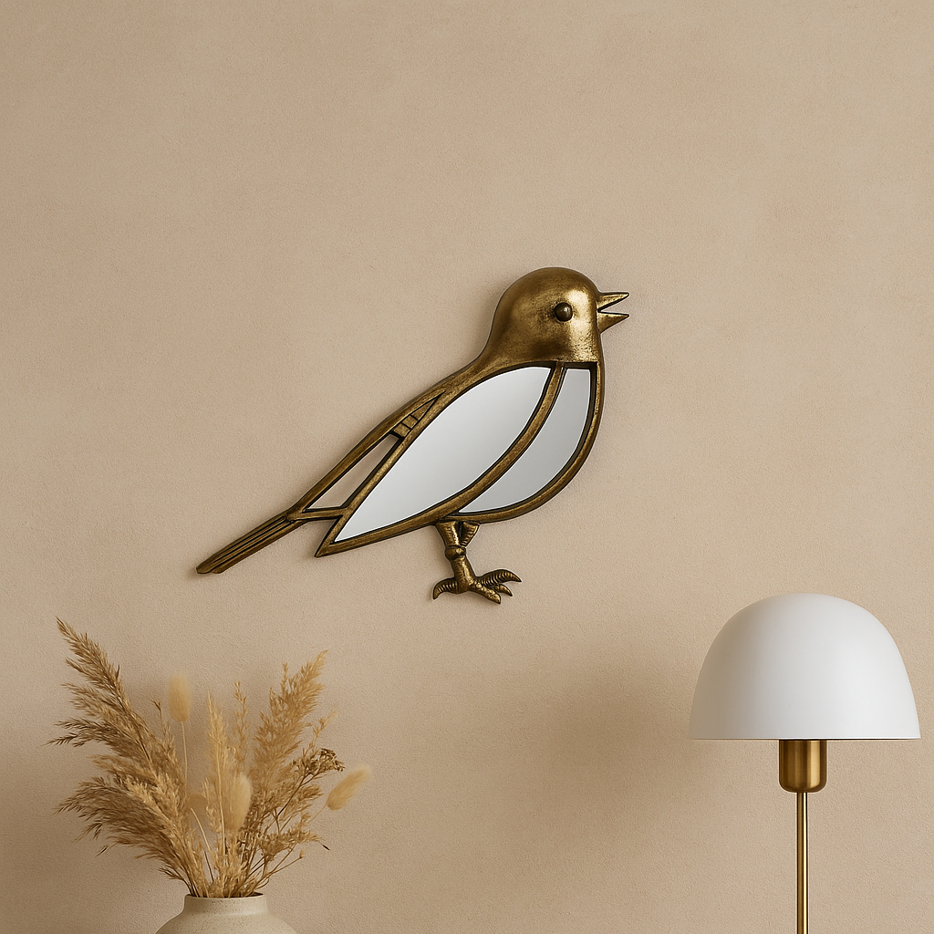 Miroir décoratif doré en forme d’oiseau