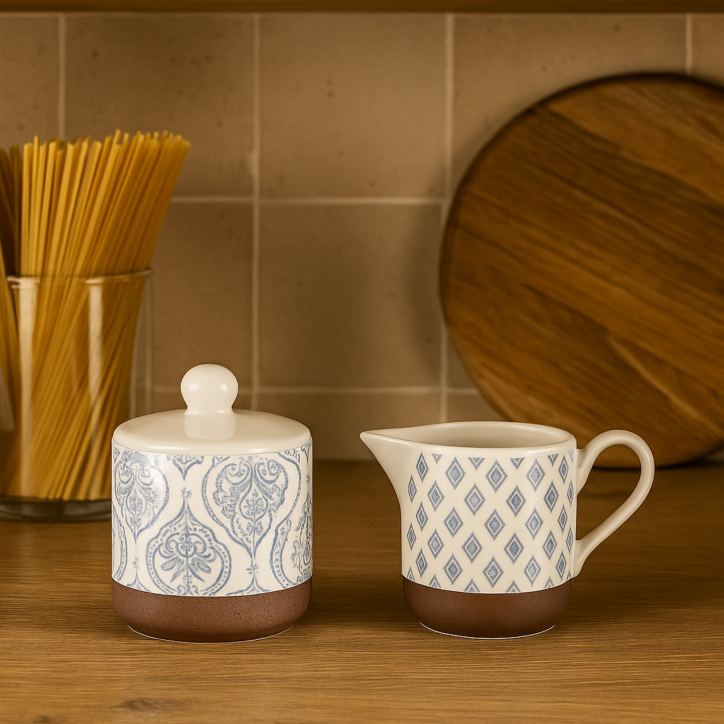 Set THALIE – Crémier & Sucrier en grès décoré