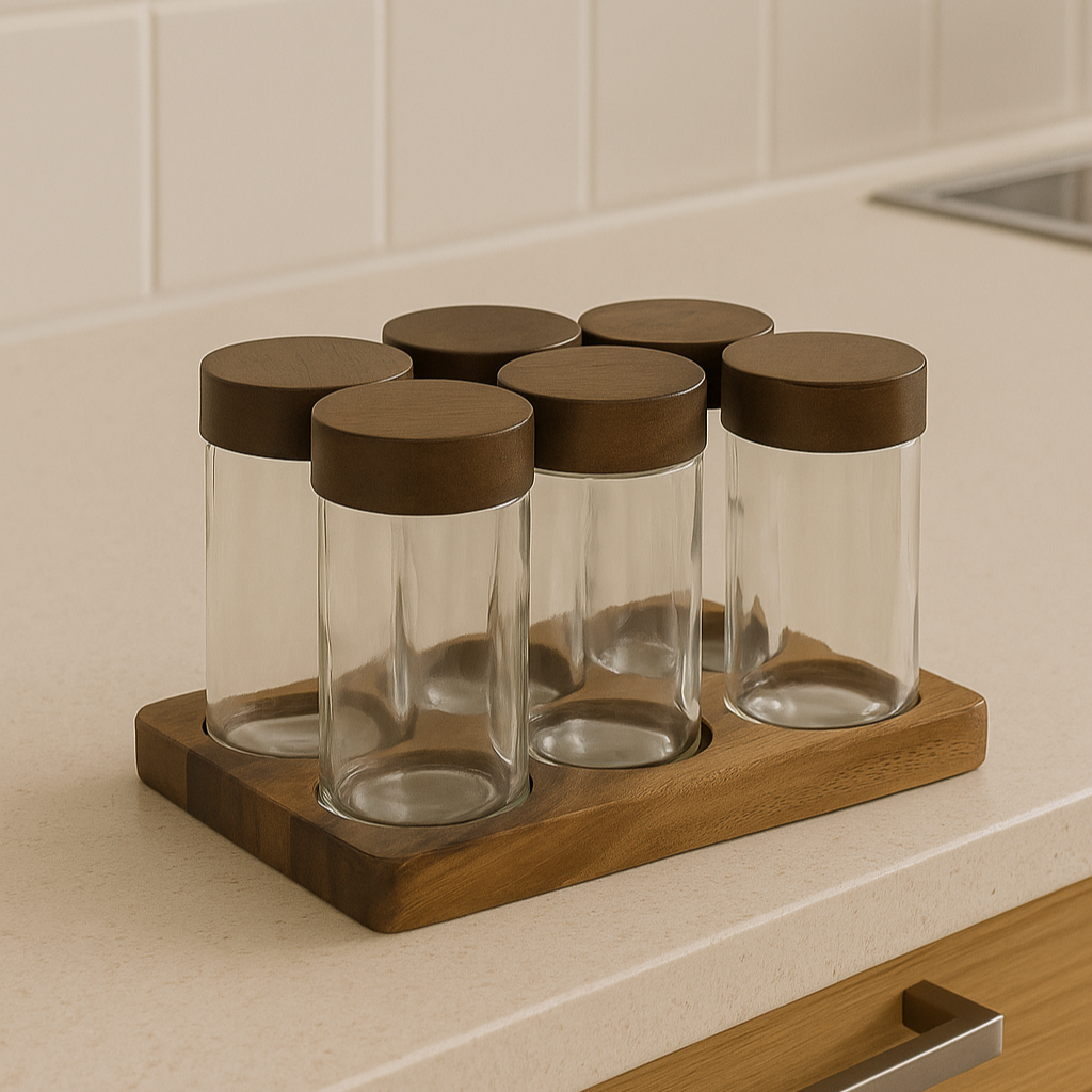 Pots à épices en verre et bois d'acacia SOLINE