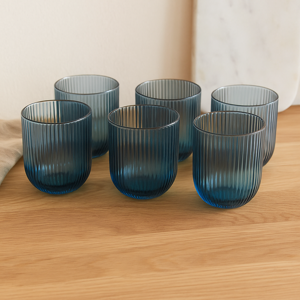 Set de 6 verres bleus rainurés Sofia – 240 ml