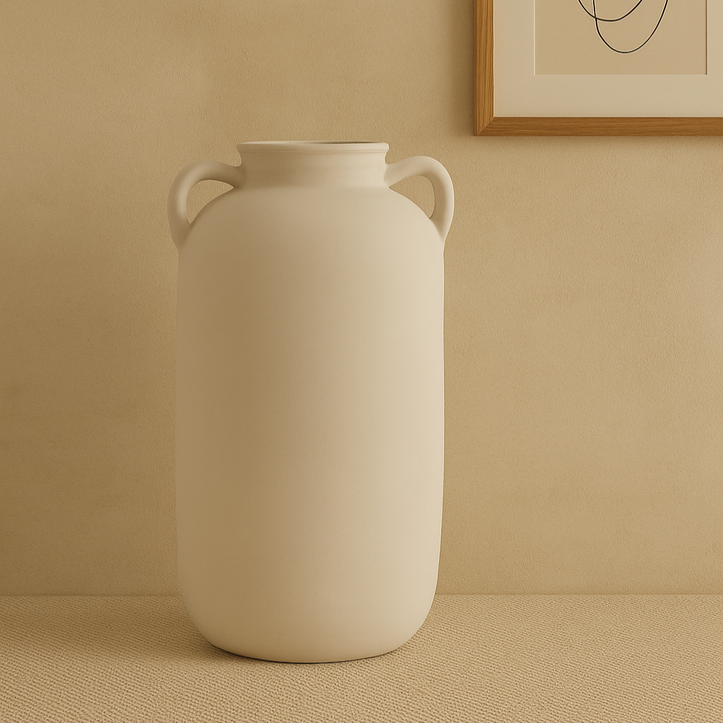 Grand vase artisanal en terre cuite beige avec anses MIRA