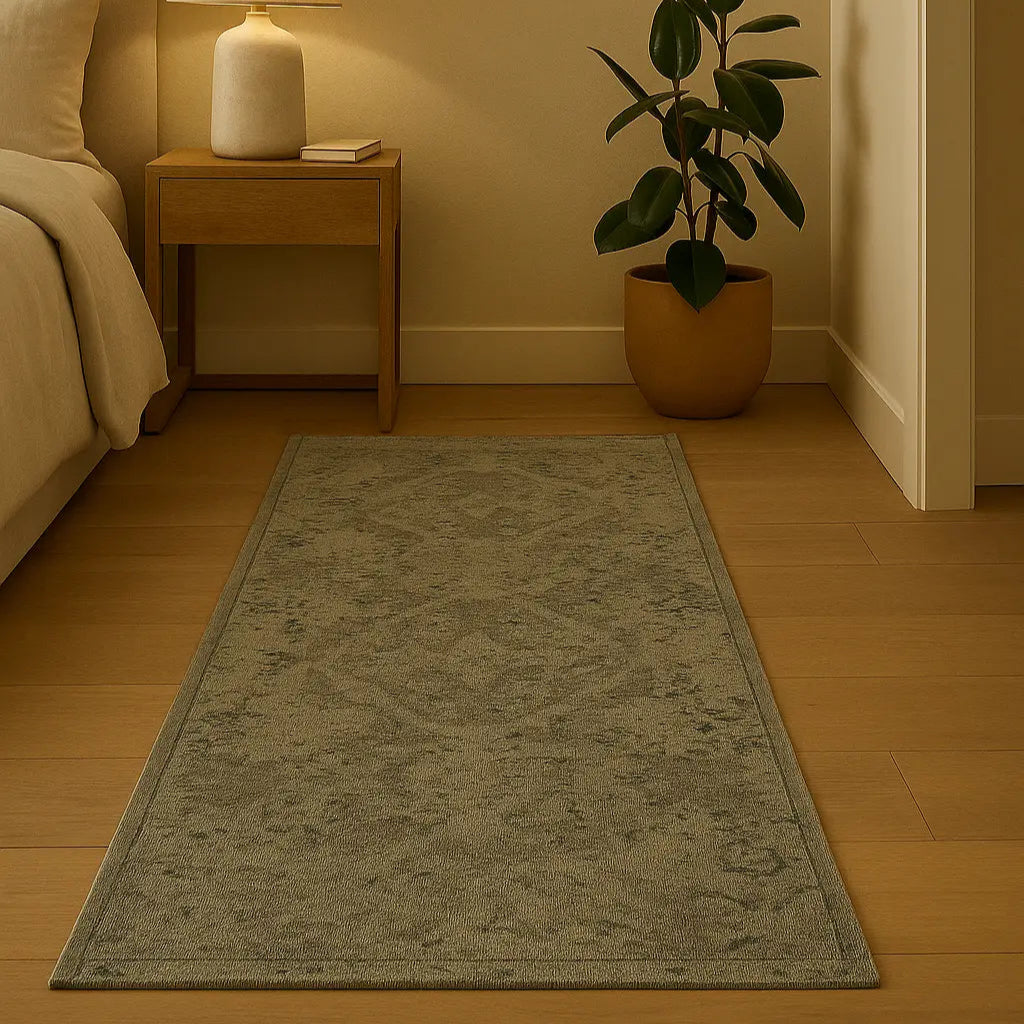 Tapis de couloir en coton chenille bleu TYRA