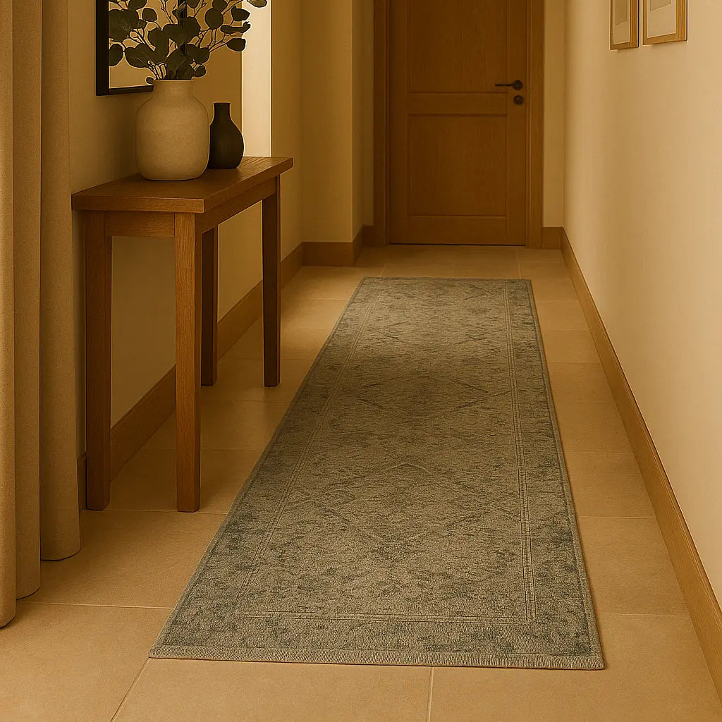 Tapis de couloir en coton chenille bleu TYRA