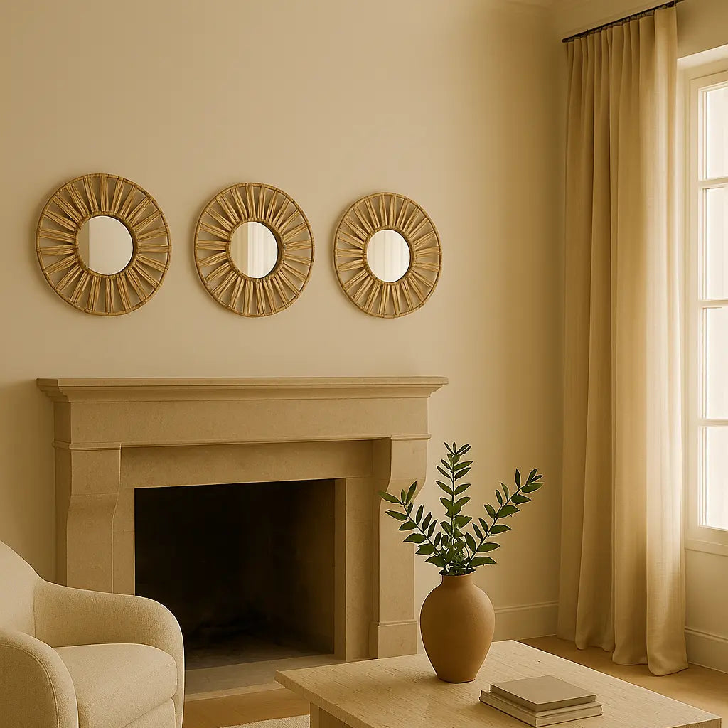 Miroirs décoratifs en raphia MIA – Lot de 3