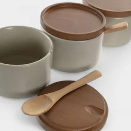 Set de trois pots à épices en céramique et bois KORI