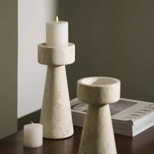 Bougeoir effet marbre beige, DANÉO