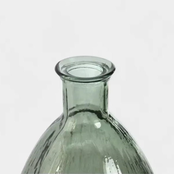 Vase bouteille dame jeanne vert en verre recyclé strié ÉLOI