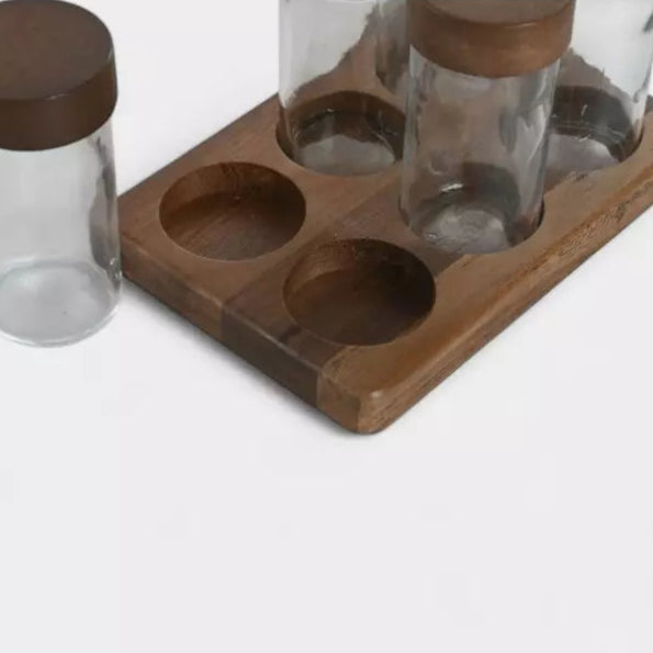 Pots à épices en verre et bois d'acacia SOLINE