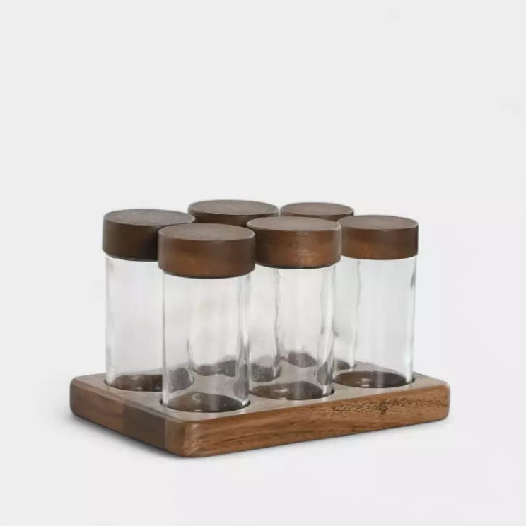 Pots à épices en verre et bois d'acacia SOLINE