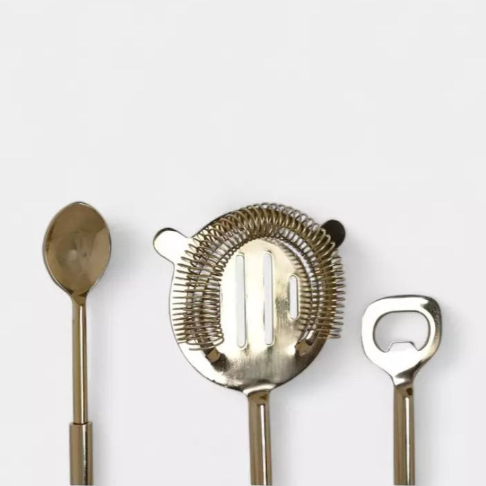 Coffret d’accessoires cocktail dorés avec base en marbre ÉLEA