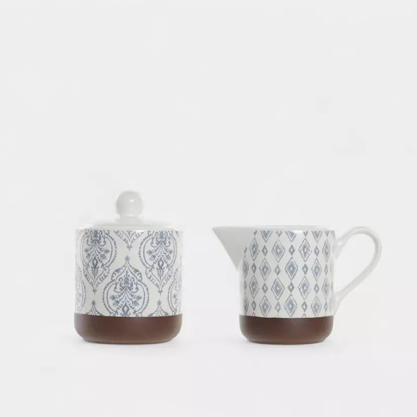 Set THALIE – Crémier & Sucrier en grès décoré