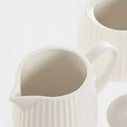 Ensemble sucrier et laitière en porcelaine nervurée blanche ÉMILIE