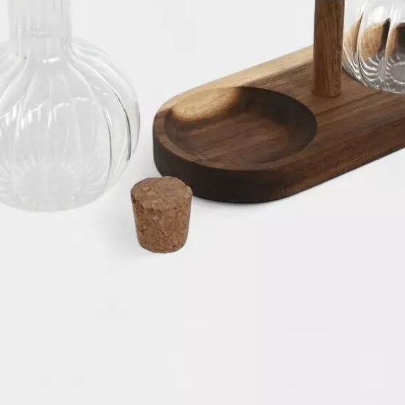 Duo huilier et vinaigrier en verre & bois d’acacia