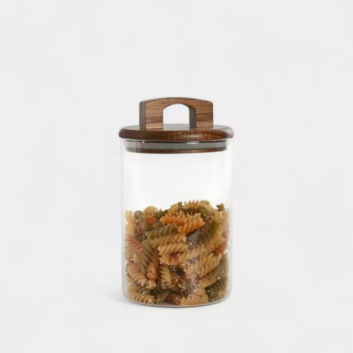 Bocaux en verre et bois avec anses (3 pièces)