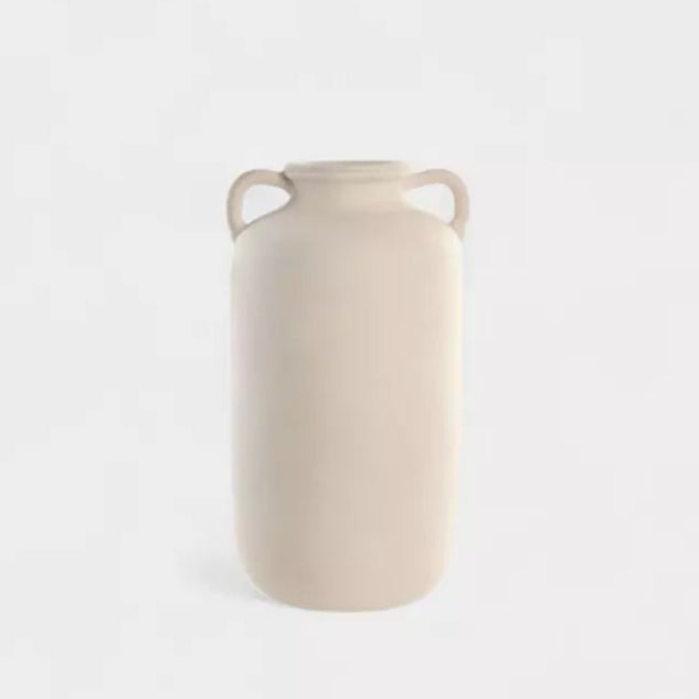 Grand vase artisanal en terre cuite beige avec anses MIRA