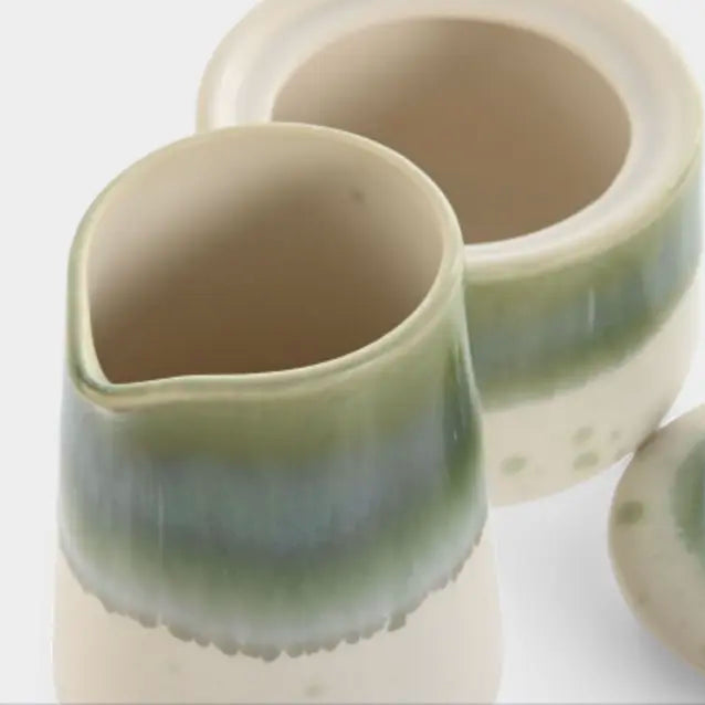 Laitière et sucrier vert et blanc KOUMY