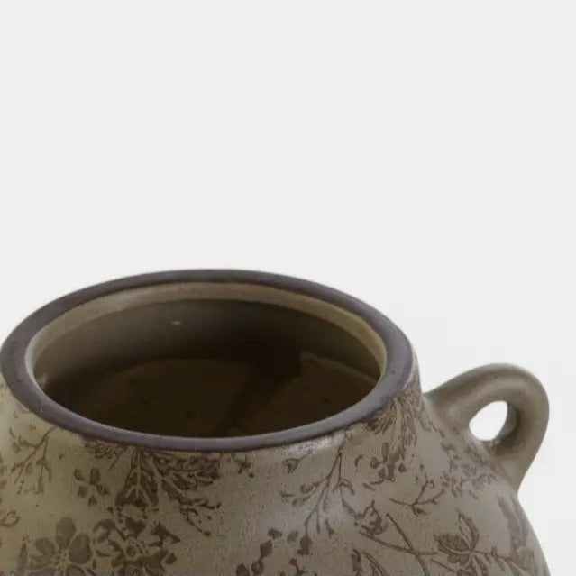 Vase en grès brun à motif végétal VAELIA XS