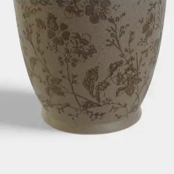 Grand vase en grès brun à motifs floraux