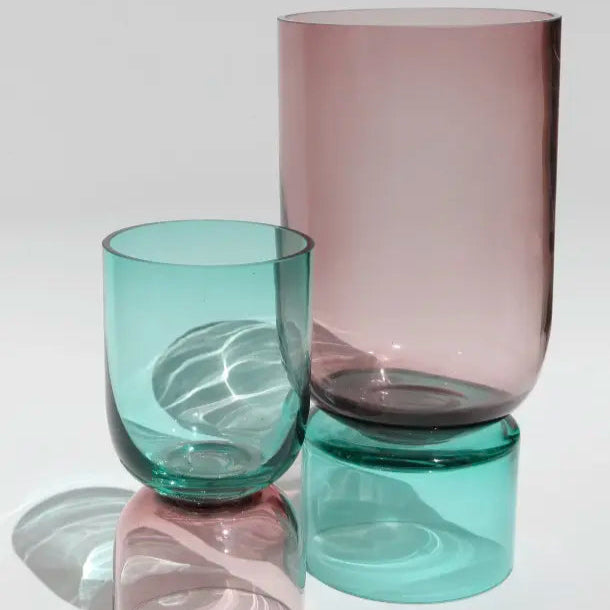 Vase en verre bicolore bleu et rose VALINE