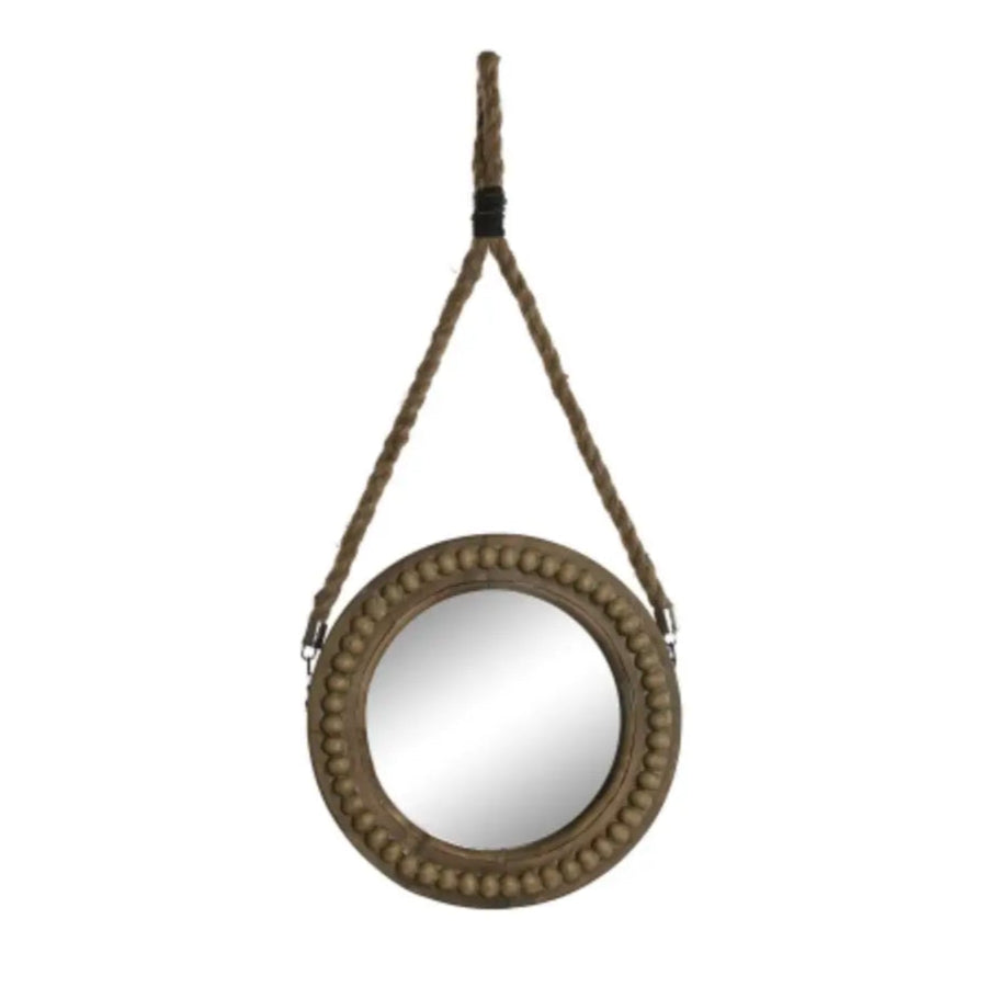 Miroir rond suspendu en bois et corde MARCEL