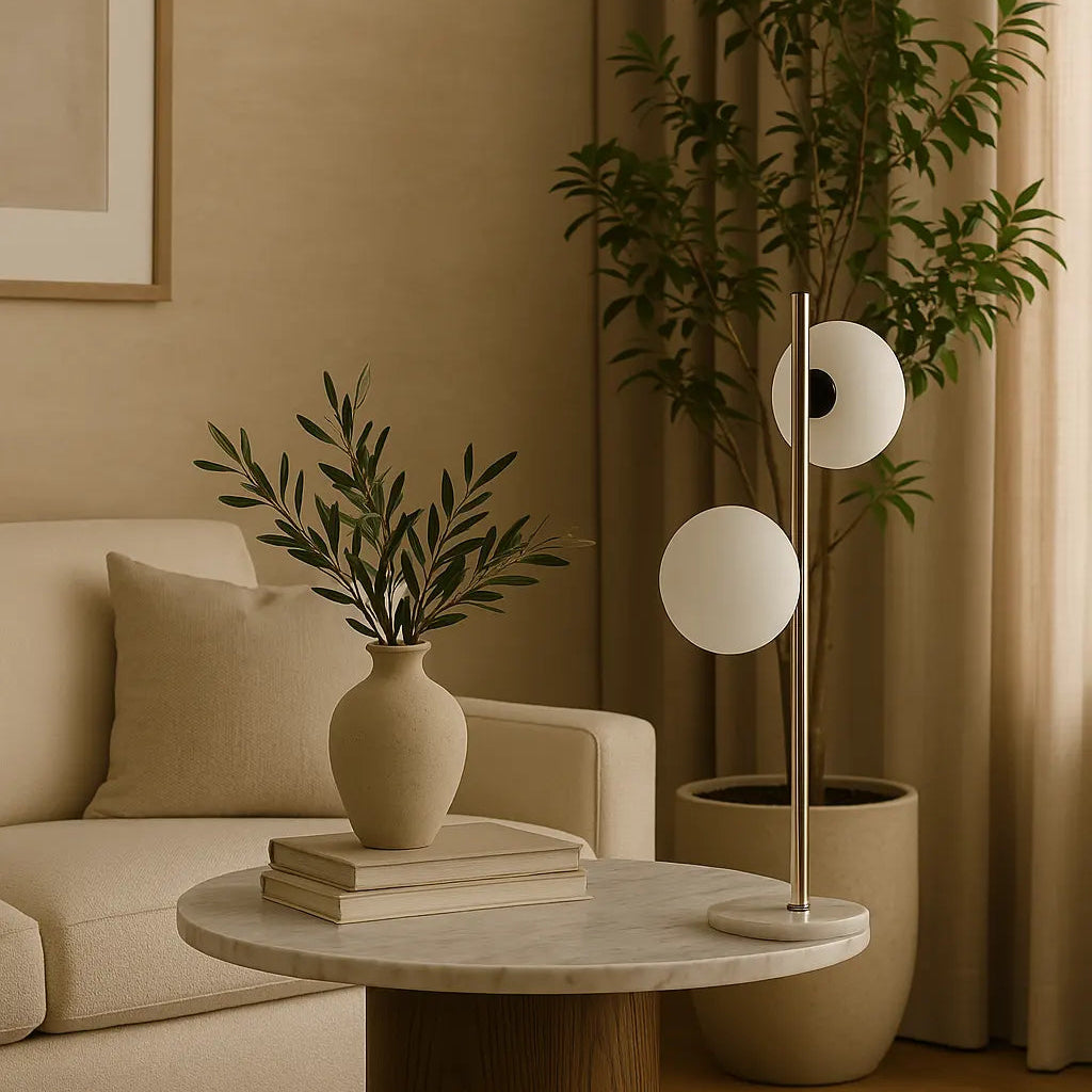 Lampe en aluminium et pied en marbre, LUCIE