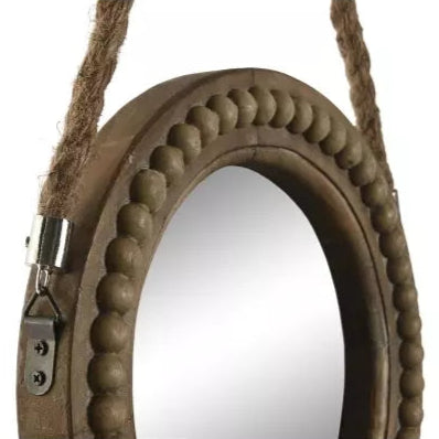Miroir rond suspendu en bois et corde MARCEL