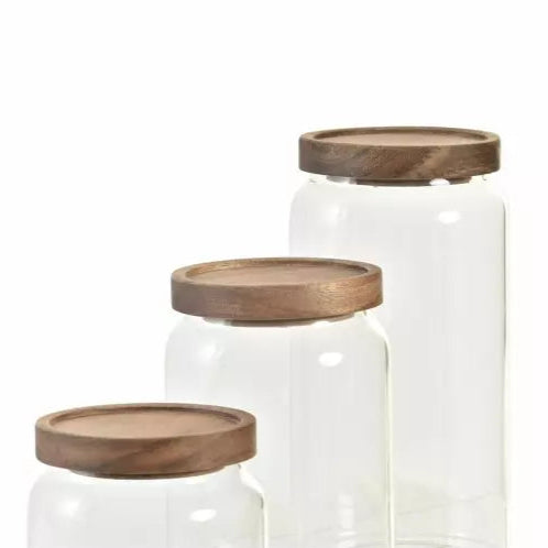 Set de 3 bocaux en verre et bois d'acacia RUDY