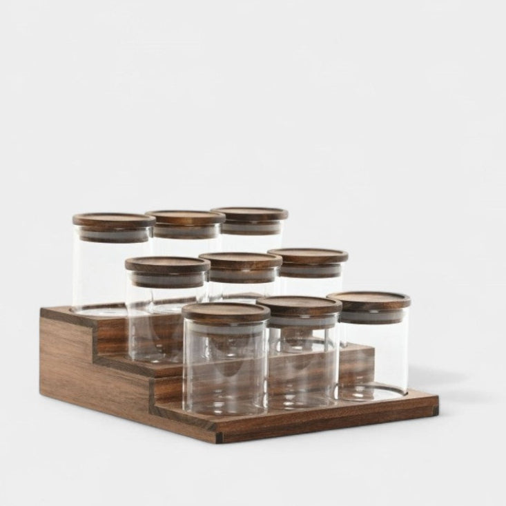 Set de pots à épices avec socle escalier en bois GUSTAVE