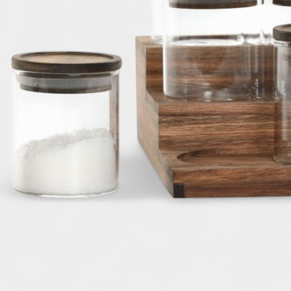 Set de pots à épices avec socle escalier en bois GUSTAVE