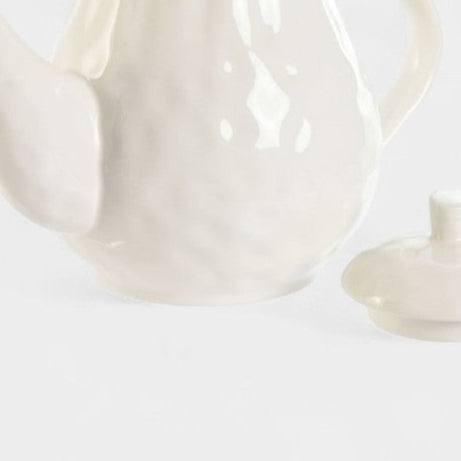 Théière blanche en porcelaine avec détails ondulés et rebord marron CÉLESTE