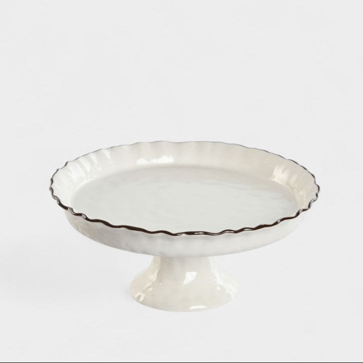 Assiette sur pied ondulé blanche liseré marron CELESTE