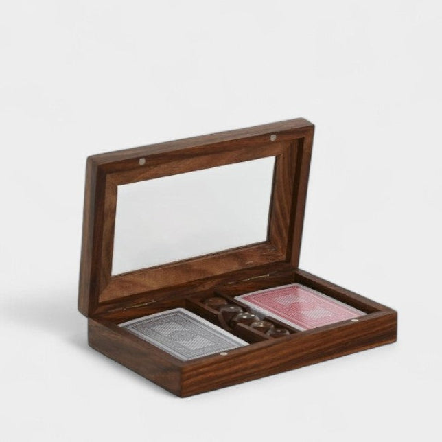 Élégante boîte de cartes et dés en bois ELIAS