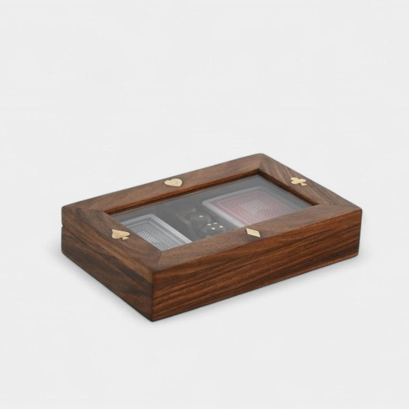 Élégante boîte de cartes et dés en bois ELIAS