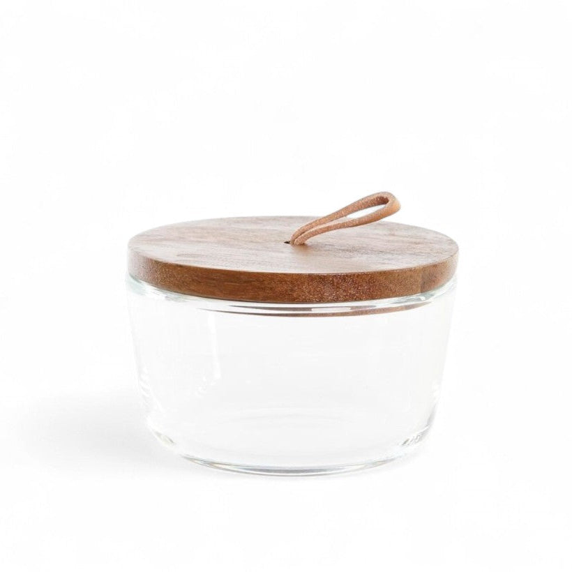 Duo de contenants en verre sur base bois